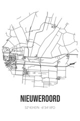 Abstract street map of Nieuweroord located in Drenthe municipality of Hoogeveen. City map with lines