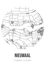 Abstract street map of Nieuwaal located in Gelderland municipality of Zaltbommel. City map with lines