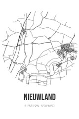Abstract street map of Nieuwland located in Utrecht municipality of Vijfheerenlanden. City map with lines
