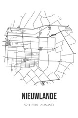 Abstract street map of Nieuwlande located in Drenthe municipality of Hoogeveen. City map with lines