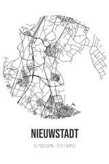 Abstract street map of Nieuwstadt located in Limburg municipality of Echt-Susteren. City map with lines