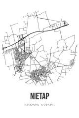 Abstract street map of Nietap located in Drenthe municipality of Noordenveld. City map with lines