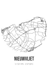 Abstract street map of Nieuwvliet located in Zeeland municipality of Sluis. City map with lines