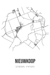 Abstract street map of Nieuwkoop located in Zuid-Holland municipality of Nieuwkoop. City map with lines