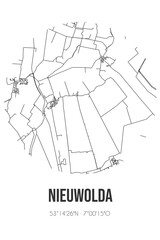 Abstract street map of Nieuwolda located in Groningen municipality of Oldambt. City map with lines
