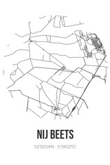 Abstract street map of Nij Beets located in Fryslan municipality of Opsterland. City map with lines