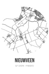 Abstract street map of Nieuwveen located in Zuid-Holland municipality of Nieuwkoop. City map with lines