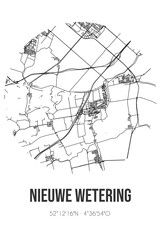 Abstract street map of Nieuwe Wetering located in Zuid-Holland municipality of Kaag en Braassem. City map with lines