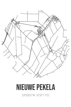Abstract street map of Nieuwe Pekela located in Groningen municipality of Pekela. City map with lines