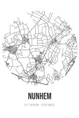 Abstract street map of Nunhem located in Limburg municipality of Leudal. City map with lines