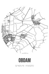 Abstract street map of Obdam located in Noord-Holland municipality of Koggenland. City map with lines