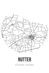 Abstract street map of Nutter located in Overijssel municipality of Dinkelland. City map with lines