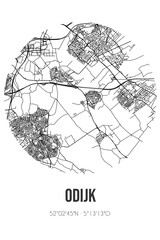 Abstract street map of Odijk located in Utrecht municipality of Bunnik. City map with lines