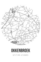 Abstract street map of Okkenbroek located in Overijssel municipality of Deventer. City map with lines