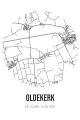 Abstract street map of Oldekerk located in Groningen municipality of Westerkwartier. City map with lines