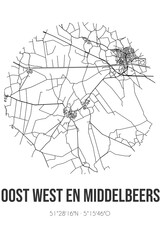 Abstract street map of Oost West en Middelbeers located in Noord-Brabant municipality of Oirschot. City map with lines