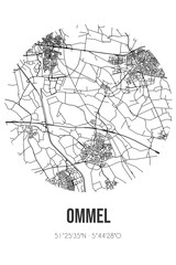 Abstract street map of Ommel located in Noord-Brabant municipality of Asten. City map with lines