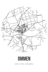 Abstract street map of Ommen located in Overijssel municipality of Ommen. City map with lines