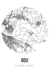 Abstract street map of Ooij located in Gelderland municipality of Berg en Dal. City map with lines