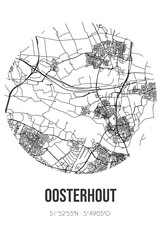 Abstract street map of Oosterhout located in Gelderland municipality of Overbetuwe. City map with lines