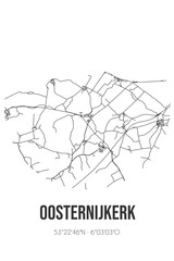 Abstract street map of Oosternijkerk located in Fryslan municipality of Noardeast-Fryslan. City map with lines