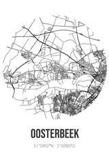 Abstract street map of Oosterbeek located in Gelderland municipality of Renkum. City map with lines
