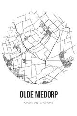 Abstract street map of Oude Niedorp located in Noord-Holland municipality of Hollands Kroon. City map with lines