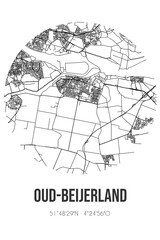 Abstract street map of Oud-Beijerland located in Zuid-Holland municipality of Hoeksche Waard. City map with lines
