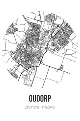 Abstract street map of Oudorp located in Noord-Holland municipality of Alkmaar. City map with lines