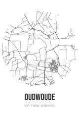 Abstract street map of Oudwoude located in Fryslan municipality of Noardeast-Fryslan. City map with lines