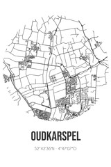 Abstract street map of Oudkarspel located in Noord-Holland municipality of Langedijk. City map with lines
