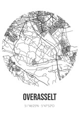 Abstract street map of Overasselt located in Gelderland municipality of Heumen. City map with lines