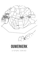 Abstract street map of Ouwerkerk located in Zeeland municipality of Schouwen-Duiveland. City map with lines