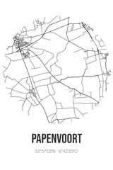Abstract street map of Papenvoort located in Drenthe municipality of Aa en Hunze. City map with lines
