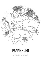 Abstract street map of Pannerden located in Gelderland municipality of Zevenaar. City map with lines