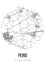 Abstract street map of Peins located in Fryslan municipality of Waadhoeke. City map with lines