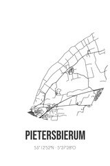 Abstract street map of Pietersbierum located in Fryslan municipality of Waadhoeke. City map with lines