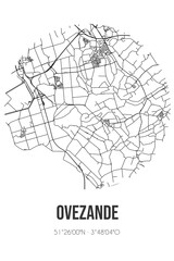 Abstract street map of Ovezande located in Zeeland municipality of Borsele. City map with lines