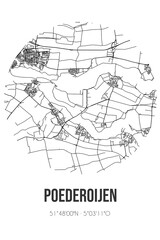 Abstract street map of Poederoijen located in Gelderland municipality of Zaltbommel. City map with lines
