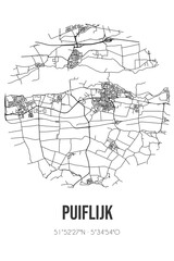 Abstract street map of Puiflijk located in Gelderland municipality of Druten. City map with lines