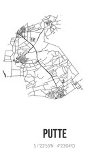Abstract street map of Putte located in Noord-Brabant municipality of Woensdrecht. City map with lines