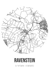 Abstract street map of Ravenstein located in Noord-Brabant municipality of Oss. City map with lines