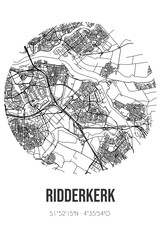 Abstract street map of Ridderkerk located in Zuid-Holland municipality of Ridderkerk. City map with lines