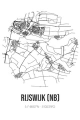 Abstract street map of Rijswijk (NB) located in Noord-Brabant municipality of Altena. City map with lines