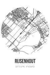 Abstract street map of Rijsenhout located in Noord-Holland municipality of Haarlemmermeer. City map with lines
