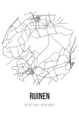 Abstract street map of Ruinen located in Drenthe municipality of Westerveld. City map with lines