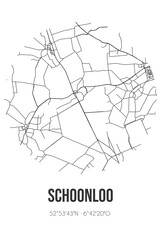 Abstract street map of Schoonloo located in Drenthe municipality of Aa en Hunze. City map with lines
