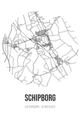 Abstract street map of Schipborg located in Drenthe municipality of Aa en Hunze. City map with lines