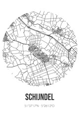 Abstract street map of Schijndel located in Noord-Brabant municipality of Meierijstad. City map with lines
