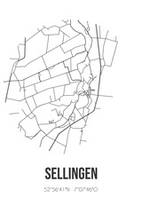 Abstract street map of Sellingen located in Groningen municipality of Westerwolde. City map with lines